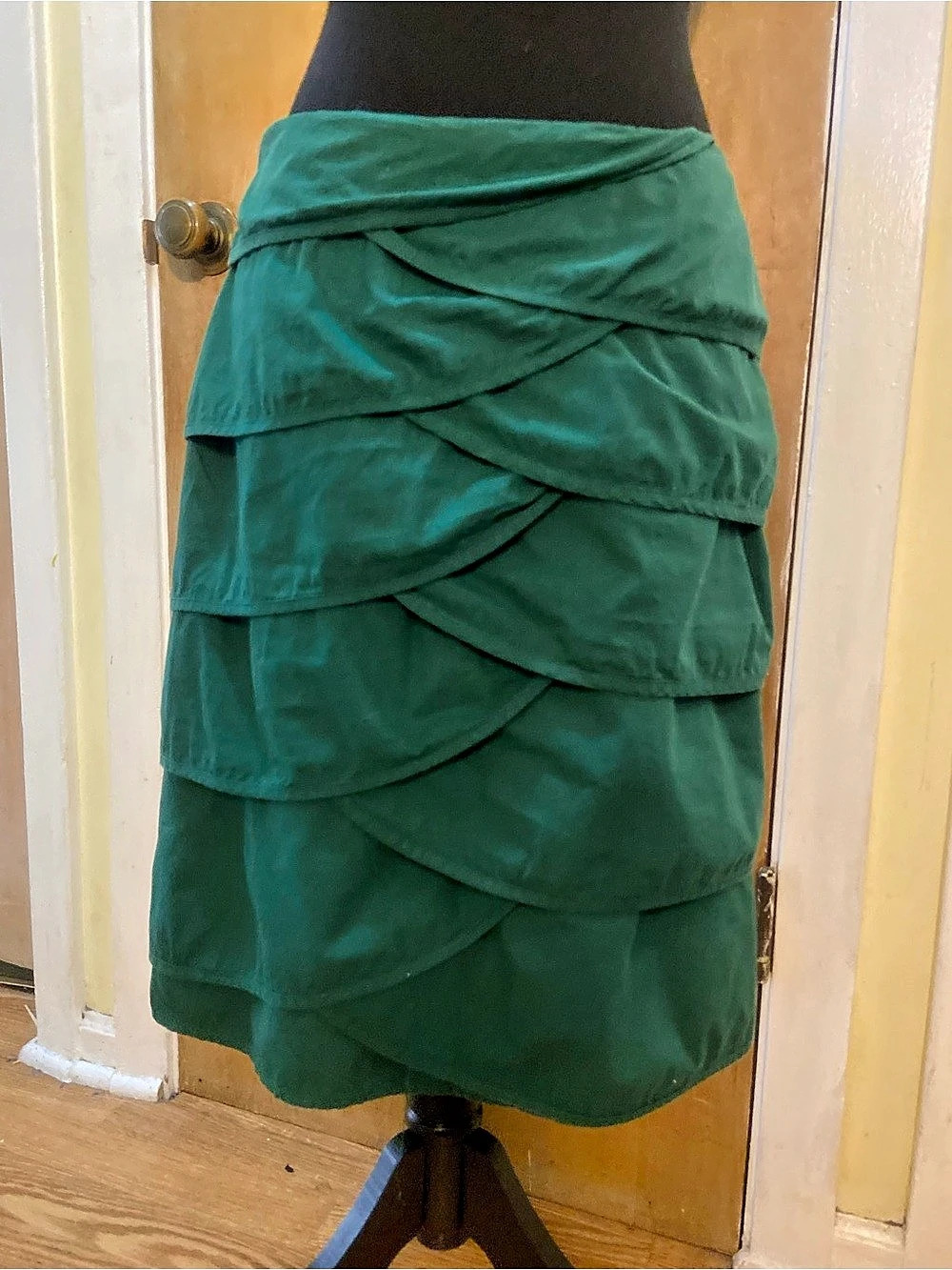 Twiggy London Green Layered Cotton Skirt Size 10 Polyester Lined Zipper Closure